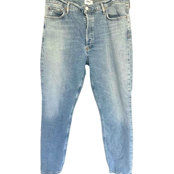 AGOLDE High Rise 90's Pinched Waist Jeans 32 Blue  Button Fly Distressed Womens - Picture 1 of 12